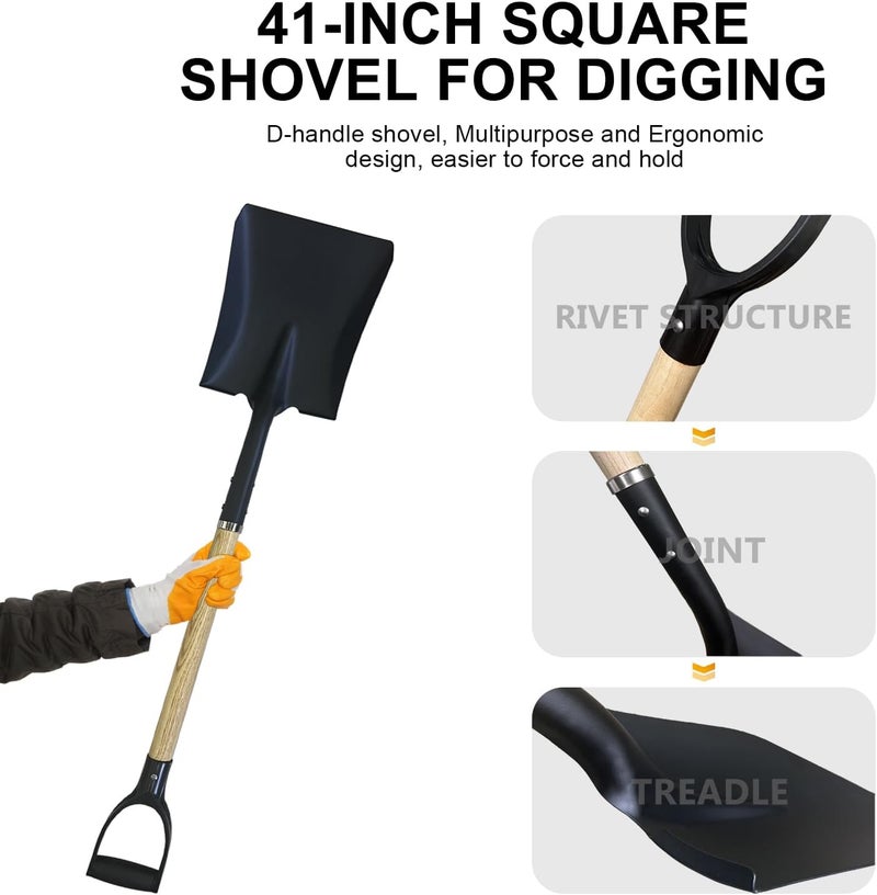 FORCOLID Flat Shovel, Square Shovel for Transfer Snow, 41 inch Long, Durable D Grip, for Farming, Outdoor Works, Gardening, Landscape Works - Image 4
